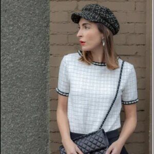 Zara Trafaluc Tweed Top with pearl details